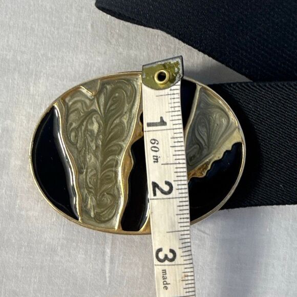 Vintage Nan Lewis Black & Gold Sculptural Enamel Buckle Belt | 1980s Modernist S main image 13